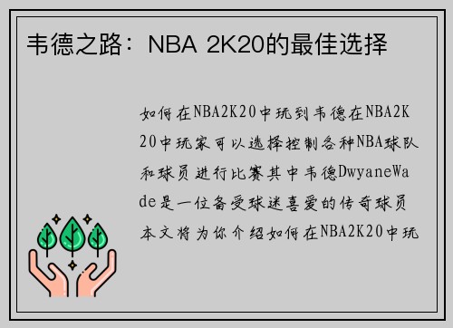 韦德之路：NBA 2K20的最佳选择