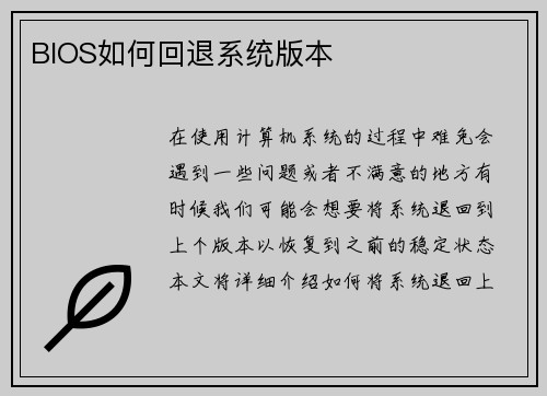 BIOS如何回退系统版本
